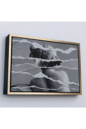 Ahşap Çerçeveli Yunan Heykeli Görüntüsü Yırtık Kağıt Tablosu-7231