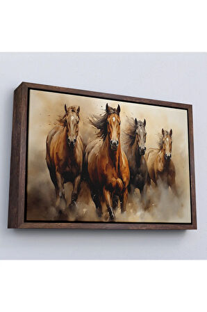 Ahşap Çerçeveli Koşan Atlar Tablosu-7244