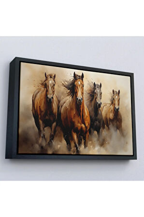 Ahşap Çerçeveli Koşan Atlar Tablosu-7244