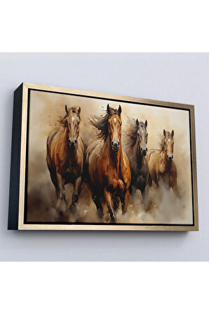Ahşap Çerçeveli Koşan Atlar Tablosu-7244