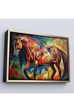 Ahşap Çerçeveli Kübizm Renkli At Tablosu-7245