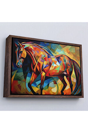 Ahşap Çerçeveli Kübizm Renkli At Tablosu-7245