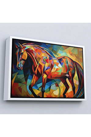 Ahşap Çerçeveli Kübizm Renkli At Tablosu-7245