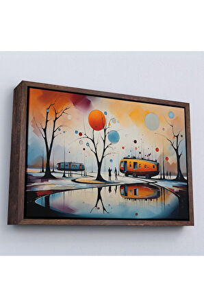 Ahşap Çerçeveli Kandinsky Soyut Kampçı Kış Manzara Tablosu-7247