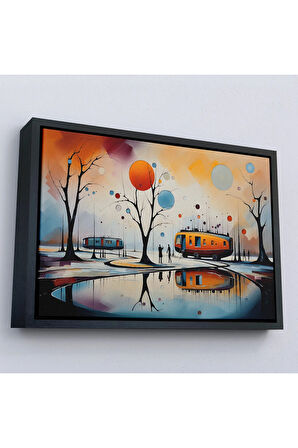 Ahşap Çerçeveli Kandinsky Soyut Kampçı Kış Manzara Tablosu-7247