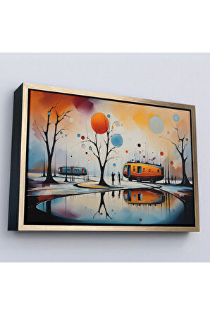 Ahşap Çerçeveli Kandinsky Soyut Kampçı Kış Manzara Tablosu-7247