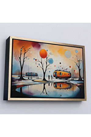 Ahşap Çerçeveli Kandinsky Soyut Kampçı Kış Manzara Tablosu-7247