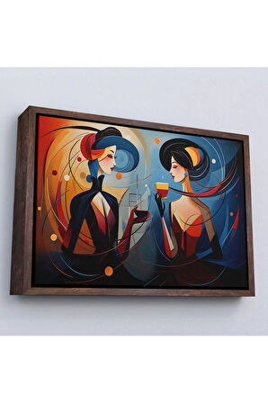 Ahşap Çerçeveli Kandinsky Tarzı Güzel Kadınlar Tablosu-7248
