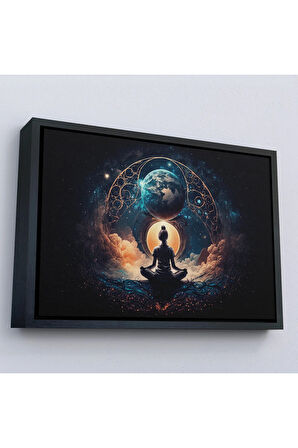 Ahşap Çerçeveli Meditasyon Yapan Kadın Lotus'Ta Evrenle Bağlantı Tablosu-7251