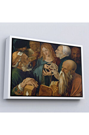 Ahşap Çerçeveli Albrecht Dürer - Doktorlar Arasında İsa Tablosu --7255