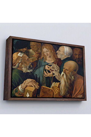 Ahşap Çerçeveli Albrecht Dürer - Doktorlar Arasında İsa Tablosu --7255