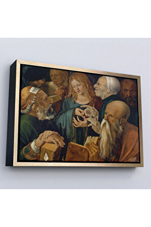 Ahşap Çerçeveli Albrecht Dürer - Doktorlar Arasında İsa Tablosu --7255