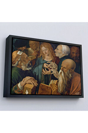 Ahşap Çerçeveli Albrecht Dürer - Doktorlar Arasında İsa Tablosu --7255