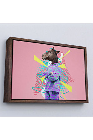 Ahşap Çerçeveli At Kafalı İnsan Tablosu-7256