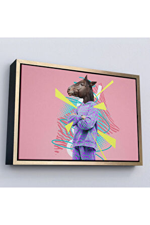 Ahşap Çerçeveli At Kafalı İnsan Tablosu-7256