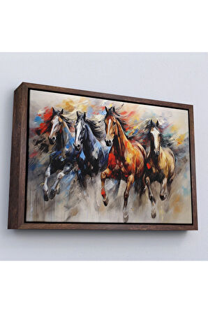 Ahşap Çerçeveli Koşan Atlar Tablosu-7257