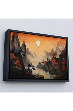 Ahşap Çerçeveli Çin Dağ Manzarası Tablosu-7259