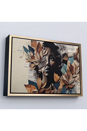 Ahşap Çerçeveli Çiçek Detaylı Kadın Tablosu-7260