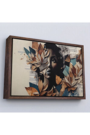 Ahşap Çerçeveli Çiçek Detaylı Kadın Tablosu-7260