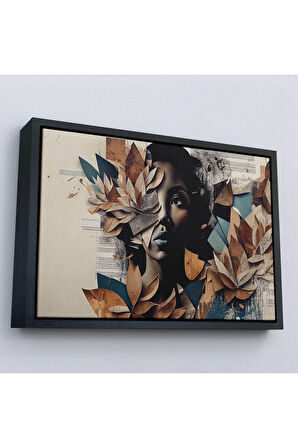 Ahşap Çerçeveli Çiçek Detaylı Kadın Tablosu-7260