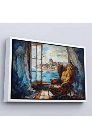 Ahşap Çerçeveli Deniz Manzarası Ve Koltuk Tablosu-7262