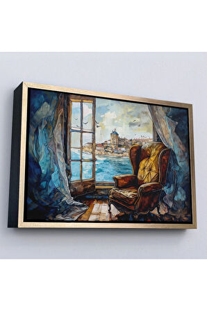 Ahşap Çerçeveli Deniz Manzarası Ve Koltuk Tablosu-7262