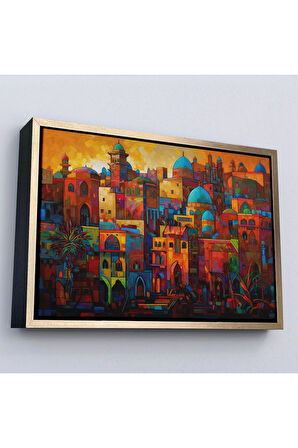 Ahşap Çerçeveli Üstünde Mavi Kubbeli Şehrin Tablo-7263