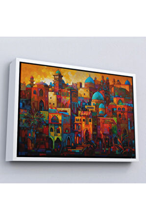 Ahşap Çerçeveli Üstünde Mavi Kubbeli Şehrin Tablo-7263