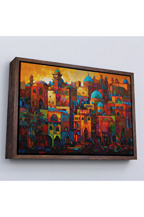 Ahşap Çerçeveli Üstünde Mavi Kubbeli Şehrin Tablo-7263