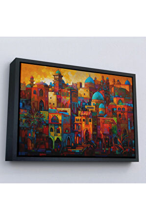 Ahşap Çerçeveli Üstünde Mavi Kubbeli Şehrin Tablo-7263