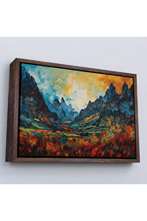 Ahşap Çerçeveli Dağlar Gün Batımı Tablosu-7265