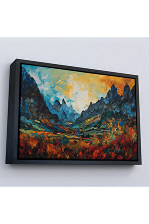 Ahşap Çerçeveli Dağlar Gün Batımı Tablosu-7265