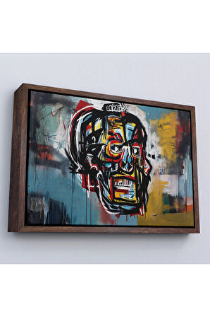 Ahşap Çerçeveli Jean Michel Basquiat'İn Untitled Kafatası Tablosu-7266