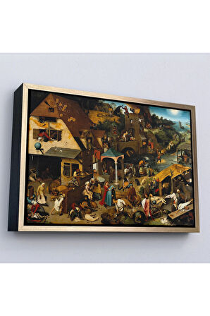 Ahşap Çerçeveli Yaşlı Pieter Brueghel - Hollanda Atasözleri Mavi Pelerin Tablo-7267