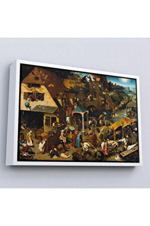 Ahşap Çerçeveli Yaşlı Pieter Brueghel - Hollanda Atasözleri Mavi Pelerin Tablo-7267