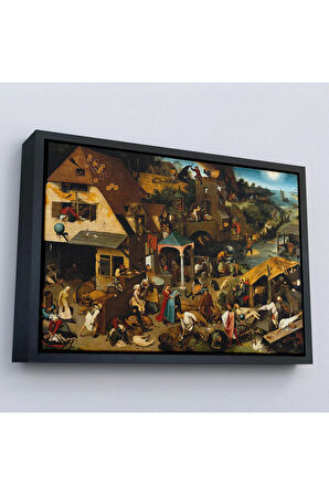Ahşap Çerçeveli Yaşlı Pieter Brueghel - Hollanda Atasözleri Mavi Pelerin Tablo-7267