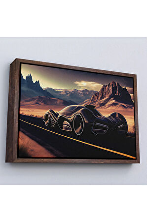 Ahşap Çerçeveli Çöldeki Spor Araba Tablosu-7274
