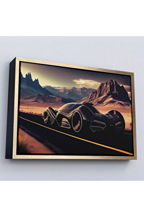 Ahşap Çerçeveli Çöldeki Spor Araba Tablosu-7274