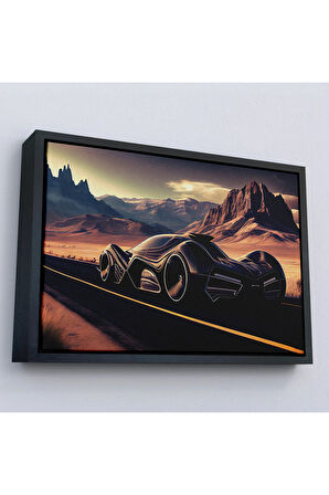 Ahşap Çerçeveli Çöldeki Spor Araba Tablosu-7274
