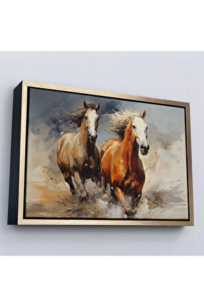 Ahşap Çerçeveli Koşan Atlar Tablosu-7276
