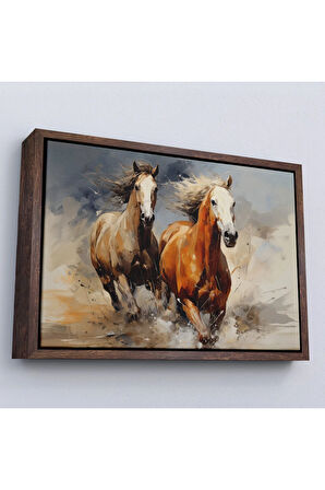 Ahşap Çerçeveli Koşan Atlar Tablosu-7276