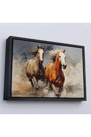 Ahşap Çerçeveli Koşan Atlar Tablosu-7276