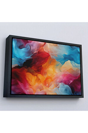 Ahşap Çerçeveli Renkli Suluboya Görünümlü Soyut Tablosu-7277