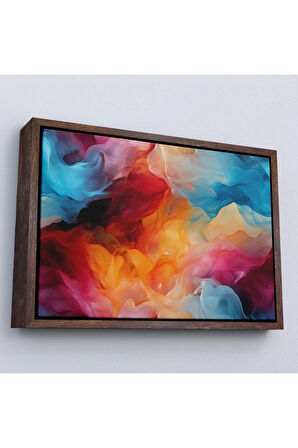 Ahşap Çerçeveli Renkli Suluboya Görünümlü Soyut Tablosu-7277