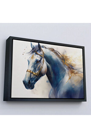 Ahşap Çerçeveli Altın Detaylı Beyaz At Tablosu-7278