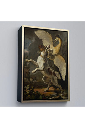 Ahşap Çerçeveli Abraham Hondius - Kuşa Saldıran Köpek Tablo - Dog Fighting A Heron-7281
