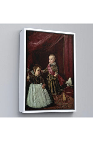 Ahşap Çerçeveli Diego Velázquez - Prens Balthasar Charles Cüceyle Birlikte Tablo-7282