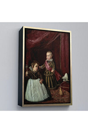 Ahşap Çerçeveli Diego Velázquez - Prens Balthasar Charles Cüceyle Birlikte Tablo-7282
