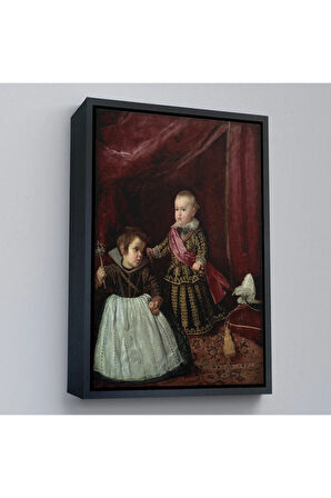 Ahşap Çerçeveli Diego Velázquez - Prens Balthasar Charles Cüceyle Birlikte Tablo-7282