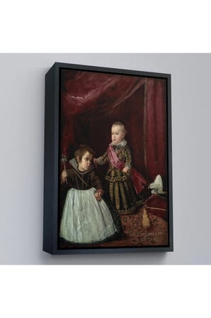 Ahşap Çerçeveli Diego Velázquez - Prens Balthasar Charles Cüceyle Birlikte Tablo-7282